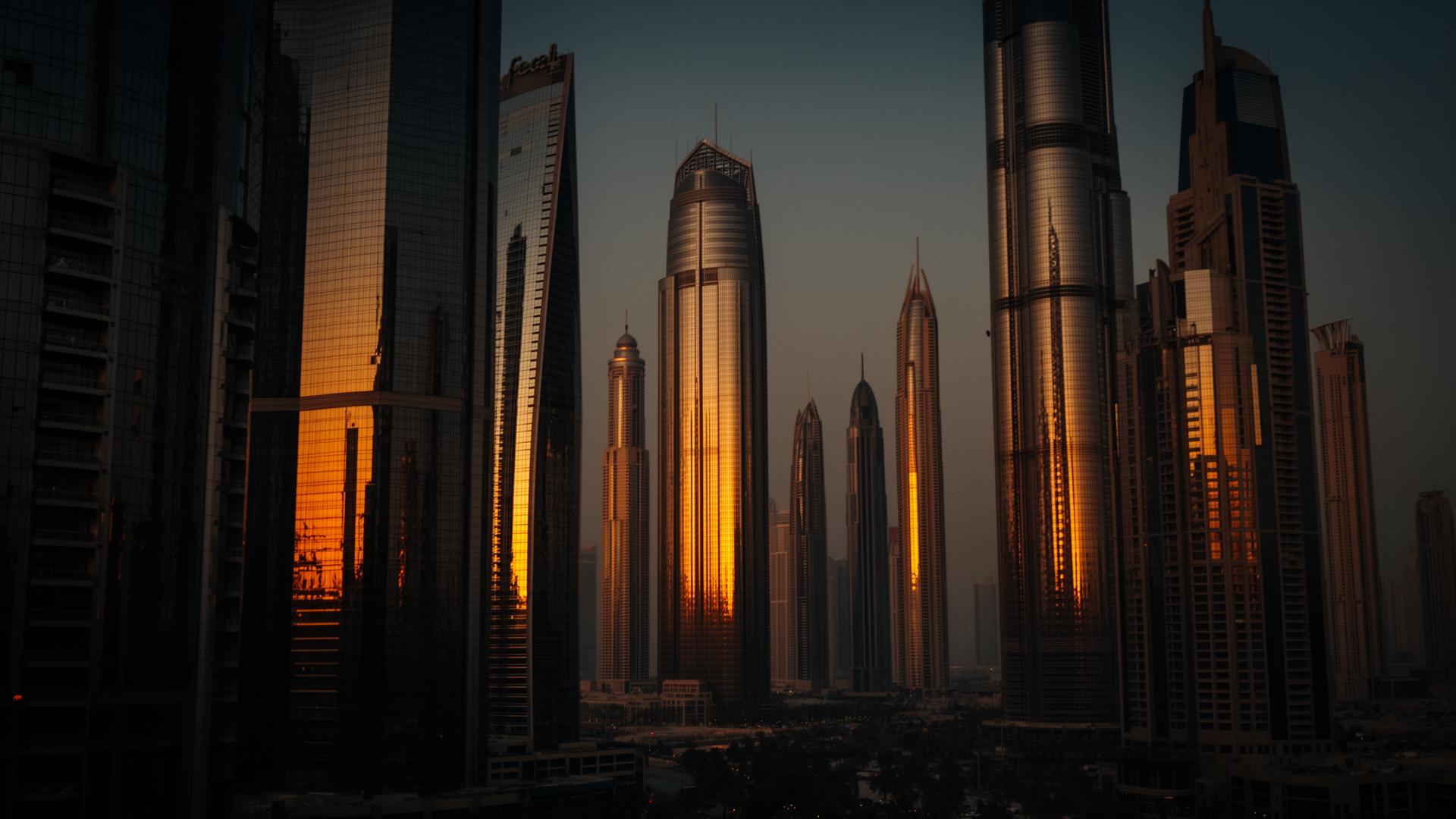 Dubai business district at dusk